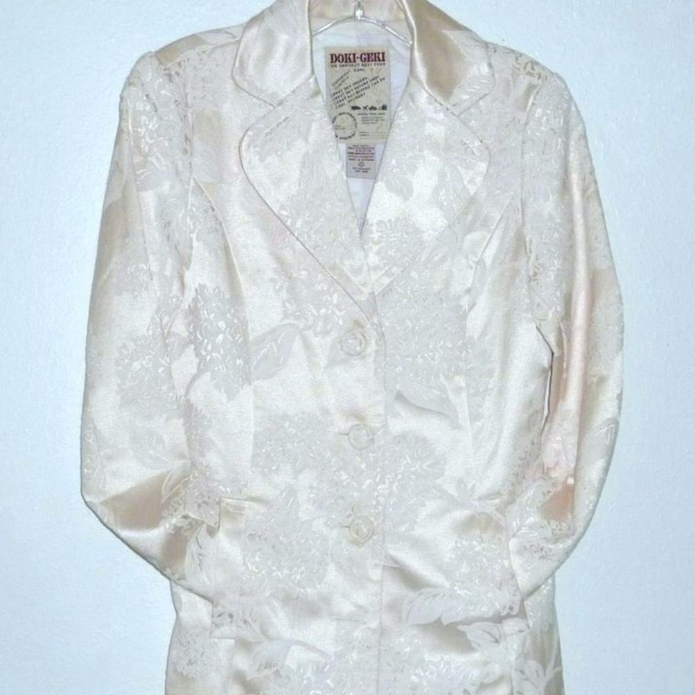 Doki Geki Cream/White Trench Jacket Button-down Floral Trench Blazer